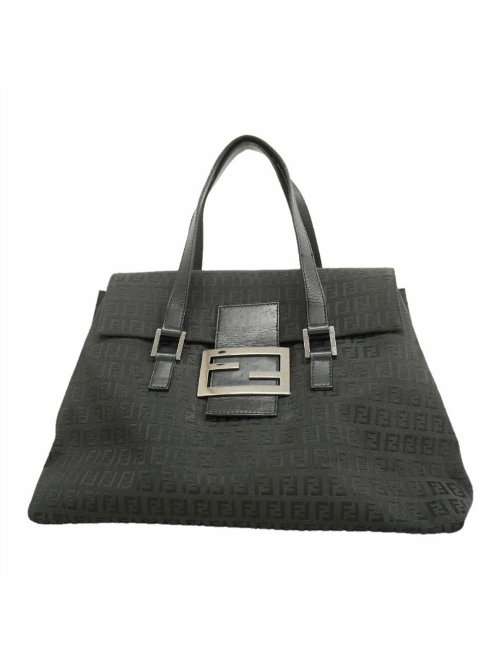 Fendi Handbag Zucchino Nylon Canvas Black Silver